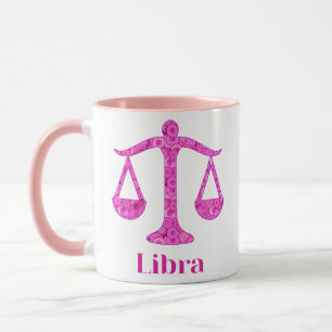 Caneca Signo do Zodíaco para Libra em Magenta e Rosa