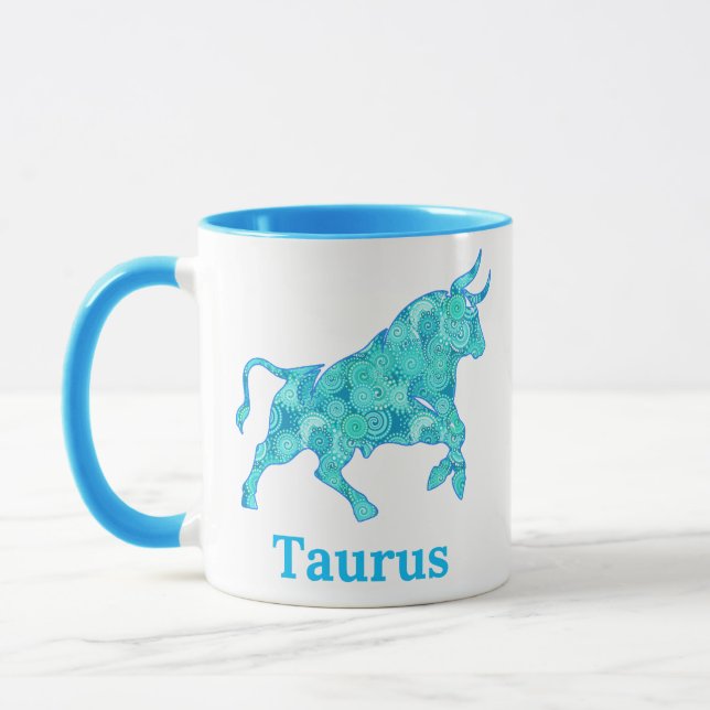 Caneca Signo do zodíaco para Touro em Tons de Azul (Esquerda)