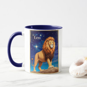 Caneca Signo Zodiacal de Leão sob um Céu Estrelado