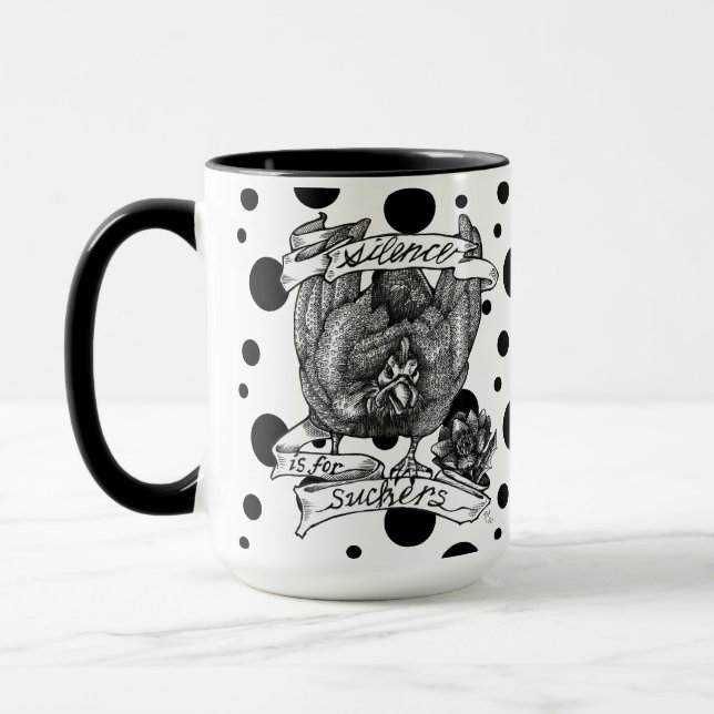 Caneca SILÊNCIO É PARA OS SUCKERS: Guiné Art (bolinhas) (Esquerda)