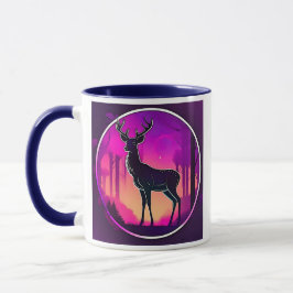 Caneca Silhouette d'un cerf sur aux aurores.