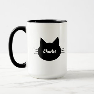 Caneca Silhueta Bigodes de Gato Preto Nome Persona