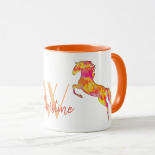 Caneca Silhueta de cavalo Fogo monograma nome Elegante