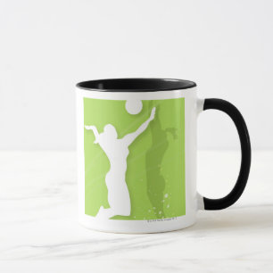 Caneca Silhueta de duas mulheres que jogam o voleibol