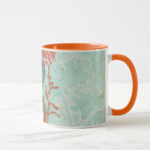 Caneca Silhueta de Flores Vermelhas em Fundo Teal