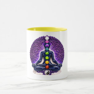 Caneca Silhueta de Meditação de Yoga Chakra Colorida