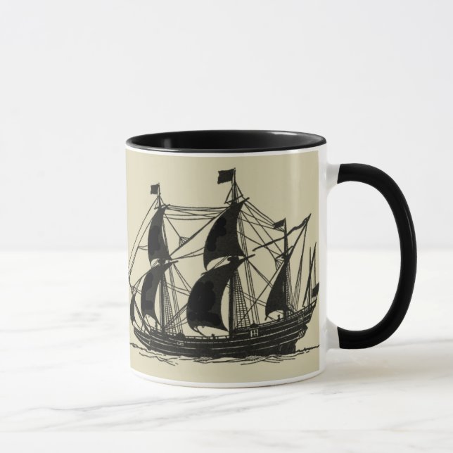 Caneca Silhueta de navio com velas ondulantes (Direita)