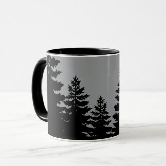 Caneca Silhueta de pinheiro preto de cinza minimalista