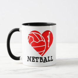 Caneca Silhueta do jogador do coração eu amo o Netball