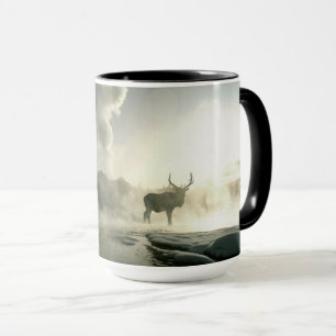 Caneca Silhueta do nascer do sol do alce no Castle Geyser