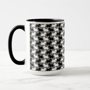 Caneca Silhueta do Terrier Escocês, preto/branco/cinza
