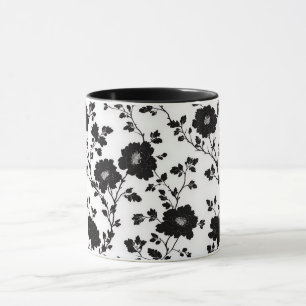 Caneca Silhueta Floral Preta Contraste Clássico