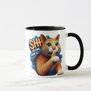 Caneca Silhueta Gato Majestosa Com Shhh Ninguém Se Import