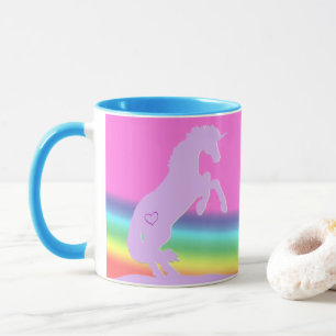 Caneca Silhueta lavanda Unicorn (fundo arco-íris)