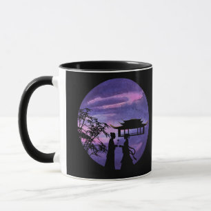 Caneca Silhueta Romântica ao Luar História de Amor Asiáti