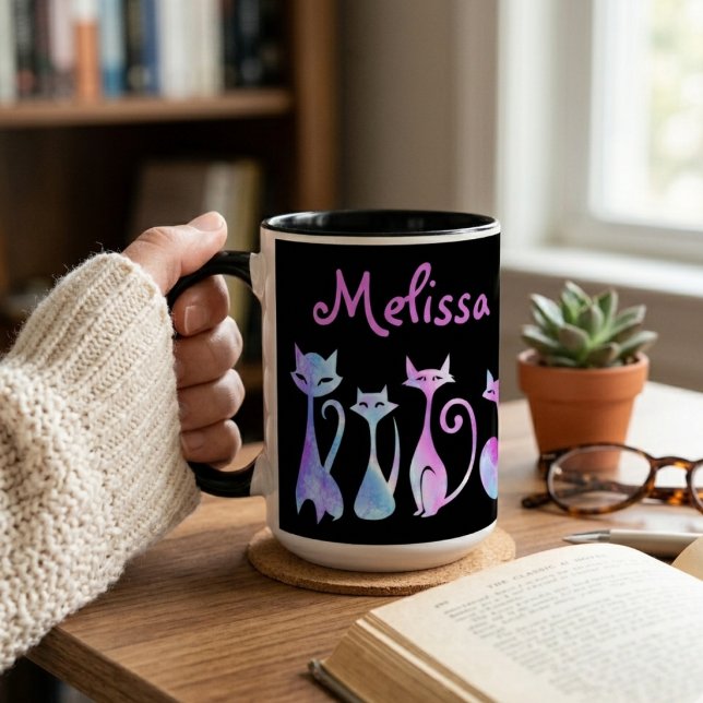 Caneca Silhuetas Adoráveis de Gatos (Criador carregado)