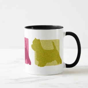 Caneca Silhuetas coloridas de Terrier branco de montanhas