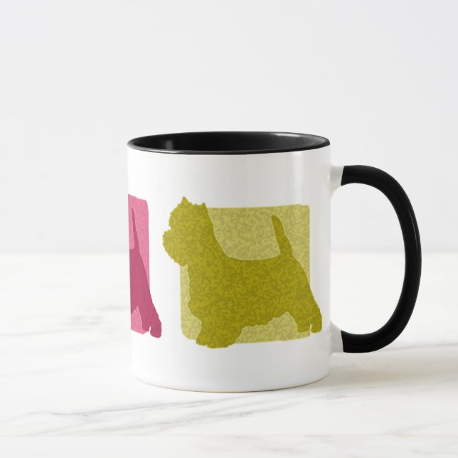 Caneca Silhuetas coloridas de Terrier branco de montanhas (Direita)