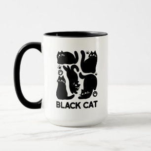 Caneca Silhuettes de Gato Negro - Design de Felino Cinto
