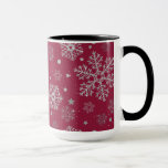 Caneca Silver snowflakes on dark red<br><div class="desc">Hand- drawn silver snowflakes on a dark red background</div>