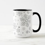 Caneca Silver snowflakes on white<br><div class="desc">Hand- drawn silver snowflakes on a white background</div>