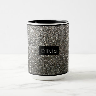 Caneca Silver Sparkle Glitter com Nome Personalizado