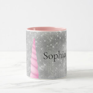 Caneca Silver Sparkle Pink Glam Unicorn personalizado