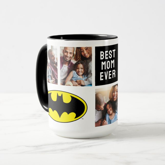 Caneca Símbolo Batman | Melhor Colagem de Fotos da Mãe (Frente Esquerda)