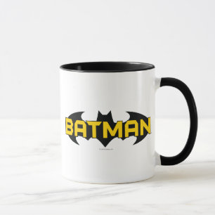 Caneca Símbolo Batman   Nome Logotipo Amarelo e Preto
