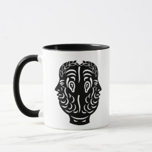 Caneca Símbolo de Moeda Antiga Romana Cabeça Dupla de Jan