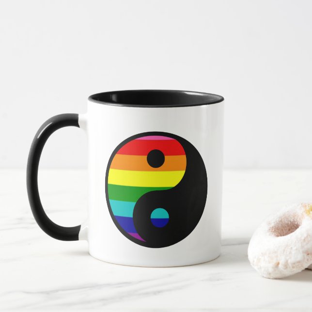Caneca Símbolo de Orgulho LGBTQ Yin Yang Arco-íris de Equ (Com Donut)
