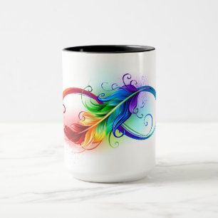 Caneca Símbolo infinito com pena de arco-íris