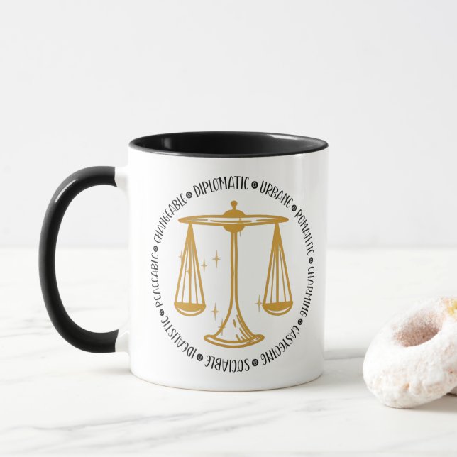 Caneca Símbolo Libra Zodíaco: Símbolos, Constelação e Inf (Com Donut)
