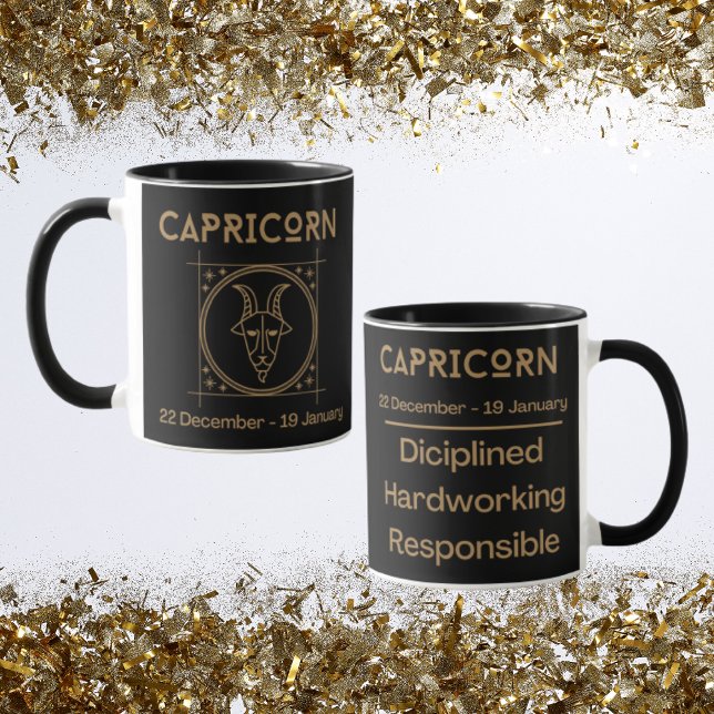 Caneca Símbolo Zodiac Capricórnio com Símbolo e Traços (Capricorn Zodiac Coffee Mug with traits)