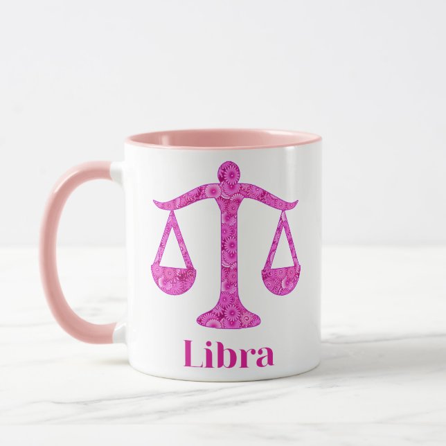 Caneca Símbolo Zodíaco para Libra em Magenta e Rosa (Esquerda)