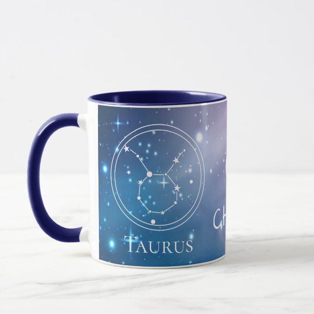 Caneca Símbolo Zodíco TAURUS Roxo Nome Azul Monograma (Esquerda)