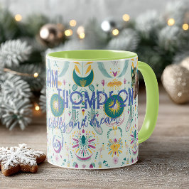 Caneca Símbolos celestiais boho chic em azul-turquesa e d