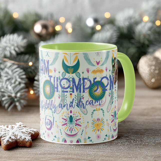 Caneca Símbolos celestiais boho chic em azul-turquesa e d (Criador carregado)