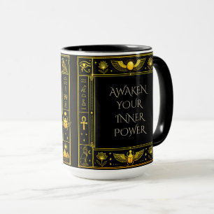 Caneca Símbolos Egípcios Antigos Padrão Dourado Preto Lux