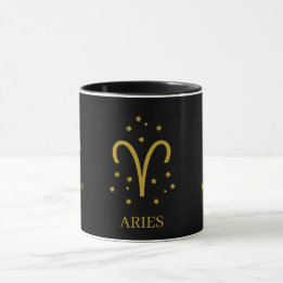 Caneca Simple Black and Gold Aries Zodiac Coffee