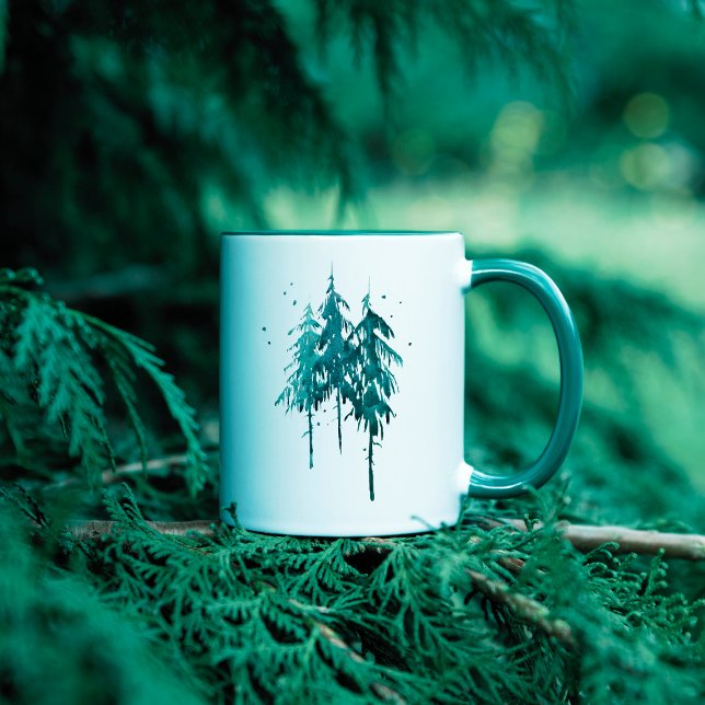 Caneca Simple Blue-Green Watercolor Pine Trees Stay Wild (Criador carregado)