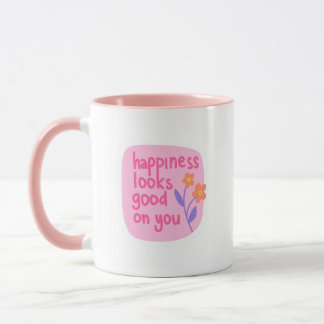 Caneca Simple Charming Pink White Happiness Looks Good