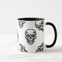 Simple Classic White Pixelated Skull Pattern
