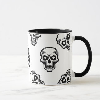 Caneca Simple Classic White Pixelated Skull Pattern