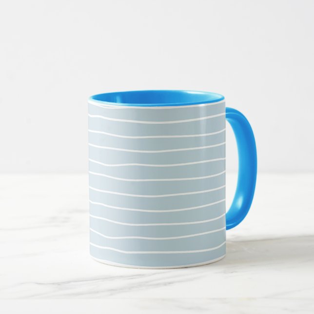 Caneca Simple Cute Light Blue Water Texture Wavy Stripe (Frente Esquerda)
