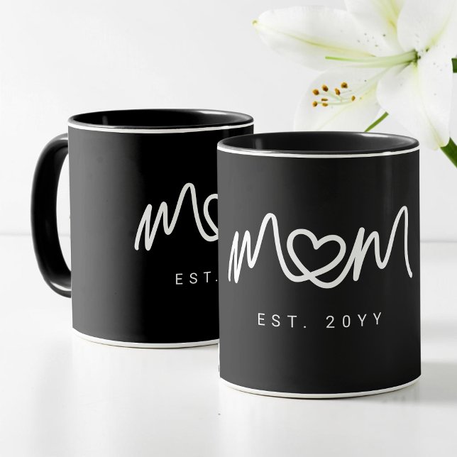 Caneca Simple White Heart  Script  Modern Mom Established (Simple White Heart Script Modern Mom Established Mug)