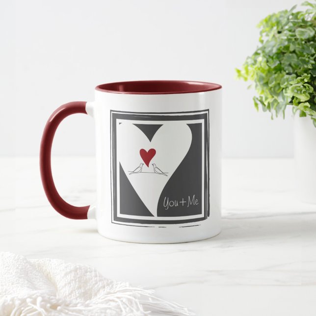 Caneca Simples e Personalizado Pássaros do Amor Coração V (Criador carregado)