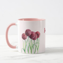 Caneca Simples Elegante Alliums Rosa Aquarela Flor