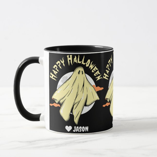 Caneca Simples Feliz Fantasma Louco de Halloween (Esquerda)