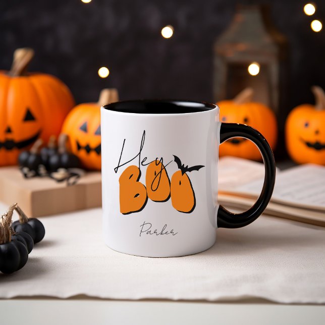 Caneca Simples Halloween Retro Divertido Ei Boo Orange Ad (Criador carregado)